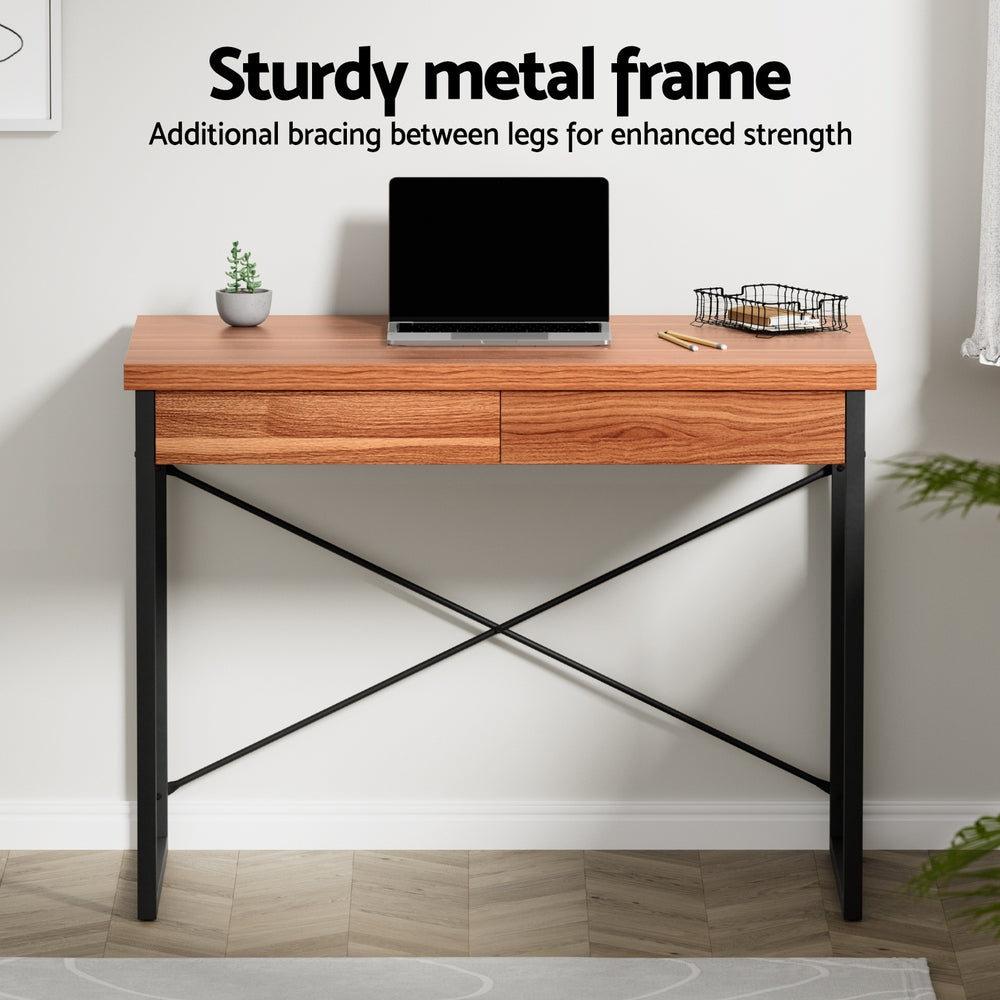 Desks: Artiss Computer Desk Drawer Storage Walnut 100CM