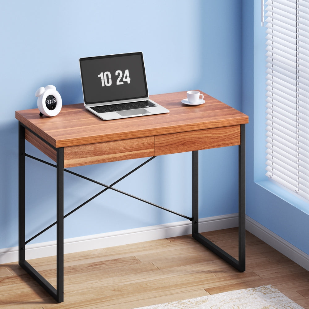 Desks: Artiss Computer Desk Drawer Storage Walnut 100CM