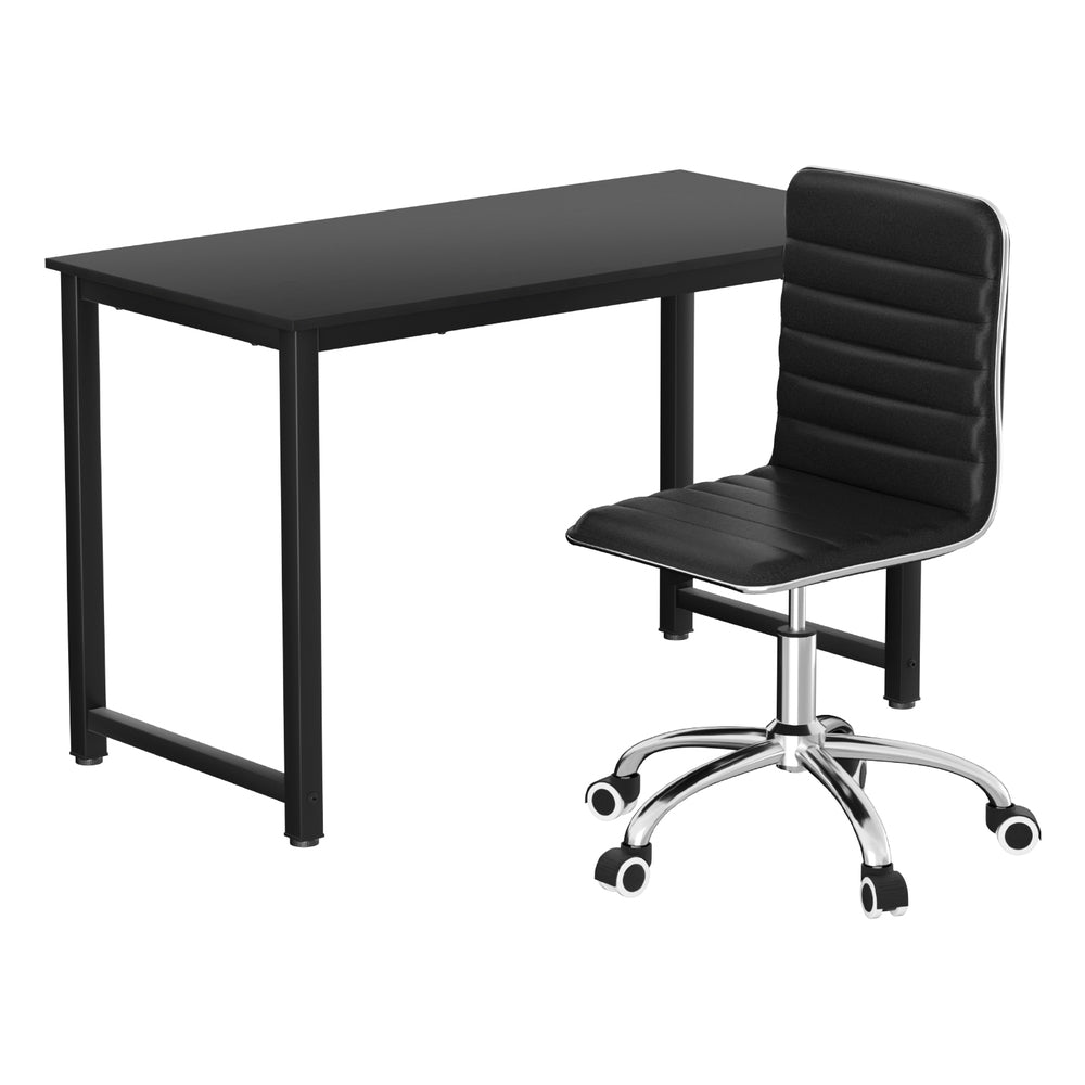 Office & Desk Chairs: Artiss Computer Desk 120cm Executive Office Chairs Set PU Leather Low Back Black