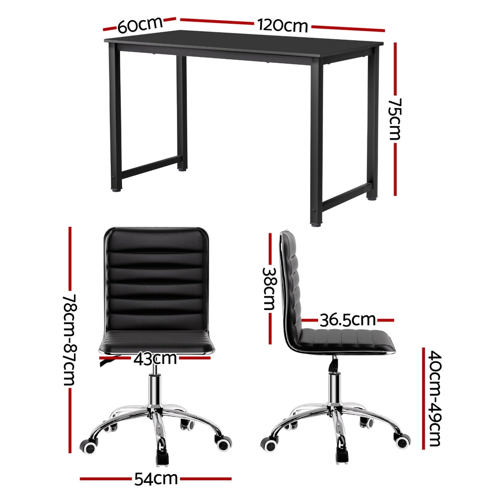 Office & Desk Chairs: Artiss Computer Desk 120cm Executive Office Chairs Set PU Leather Low Back Black