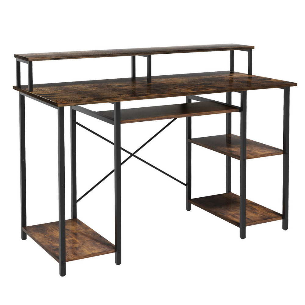 Laptop Stands: Artiss Computer Desk Laptop Desks Home Office Study Table Open Shelf Brown 120CM