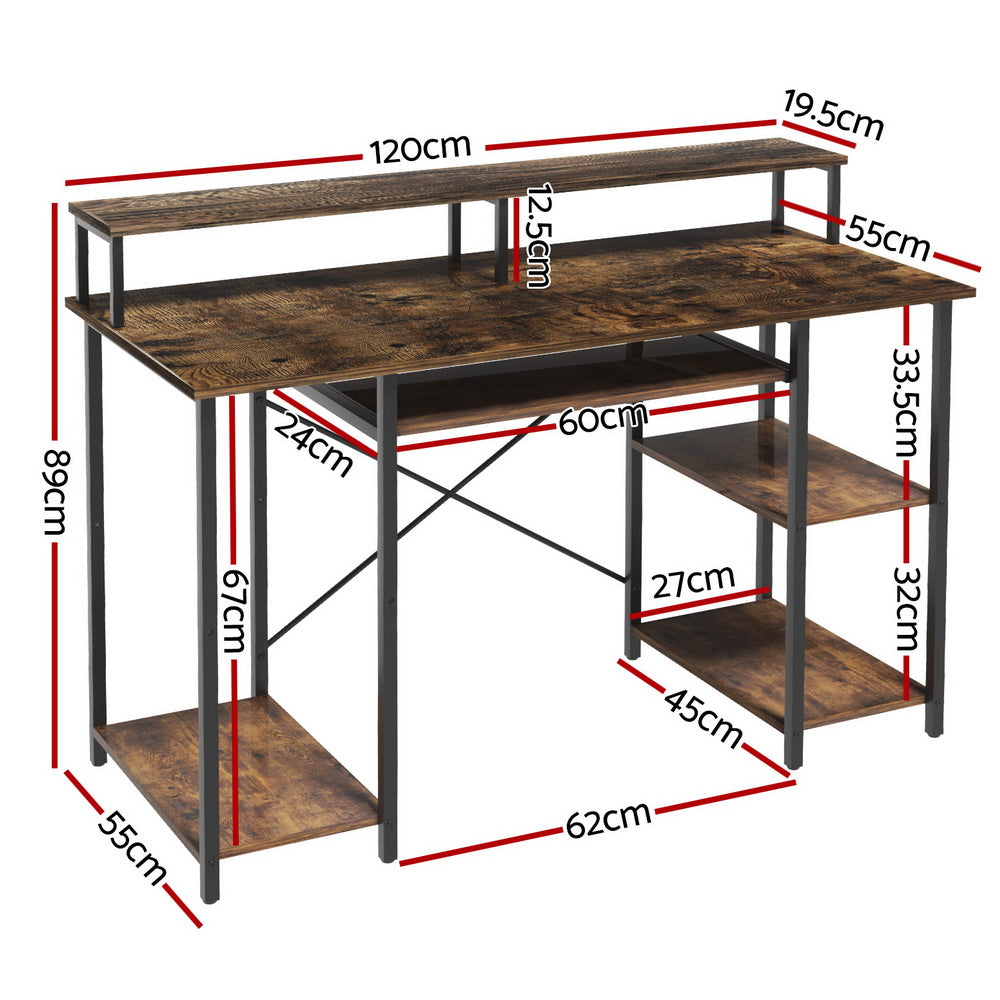 Laptop Stands: Artiss Computer Desk Laptop Desks Home Office Study Table Open Shelf Brown 120CM