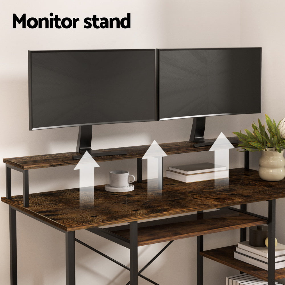 Laptop Stands: Artiss Computer Desk Laptop Desks Home Office Study Table Open Shelf Brown 120CM