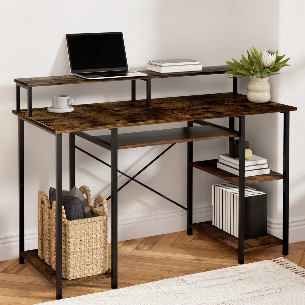 Laptop Stands: Artiss Computer Desk Laptop Desks Home Office Study Table Open Shelf Brown 120CM