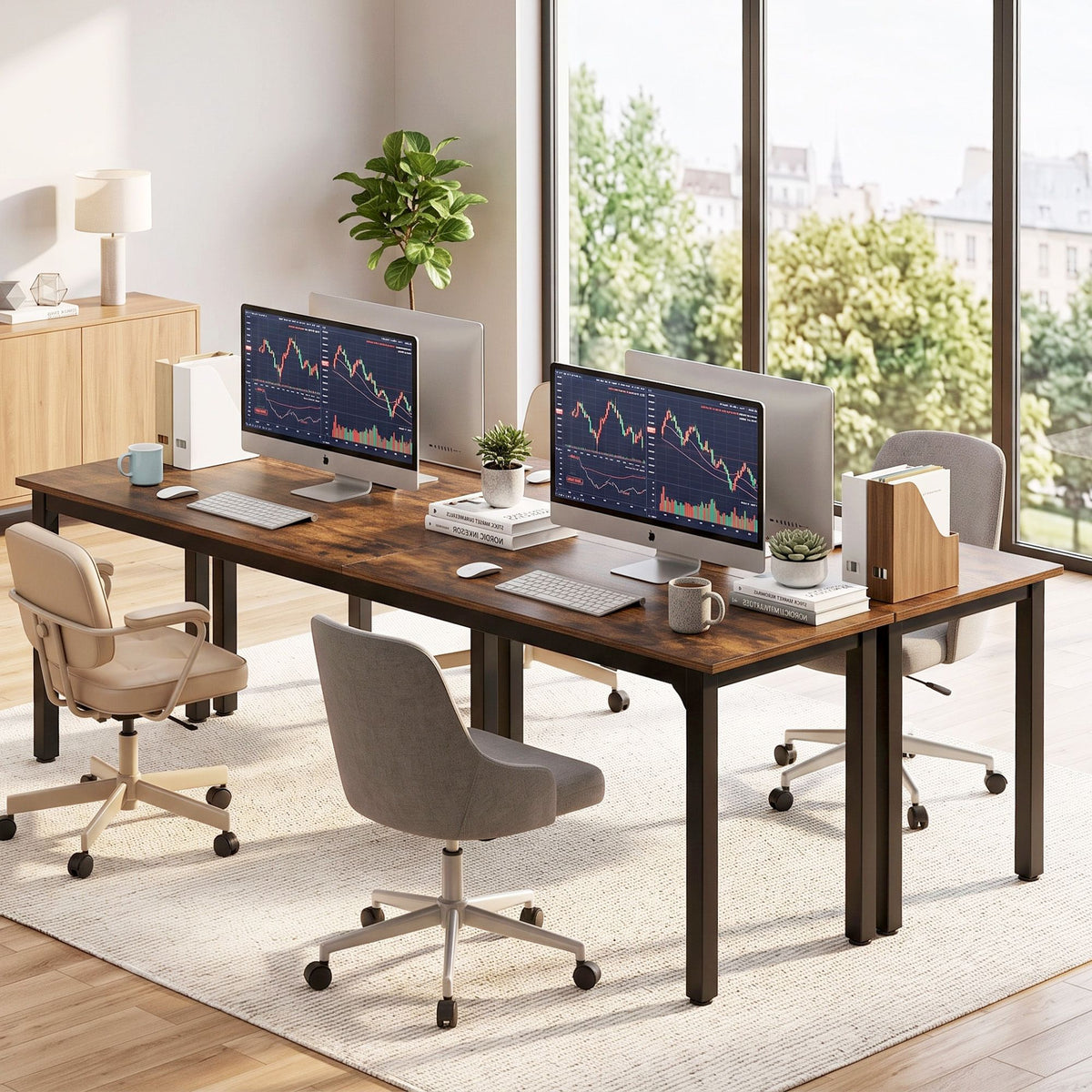 Artiss Computer Desk 2 Person Double Workstation Study Table Rustic Brown 200cm