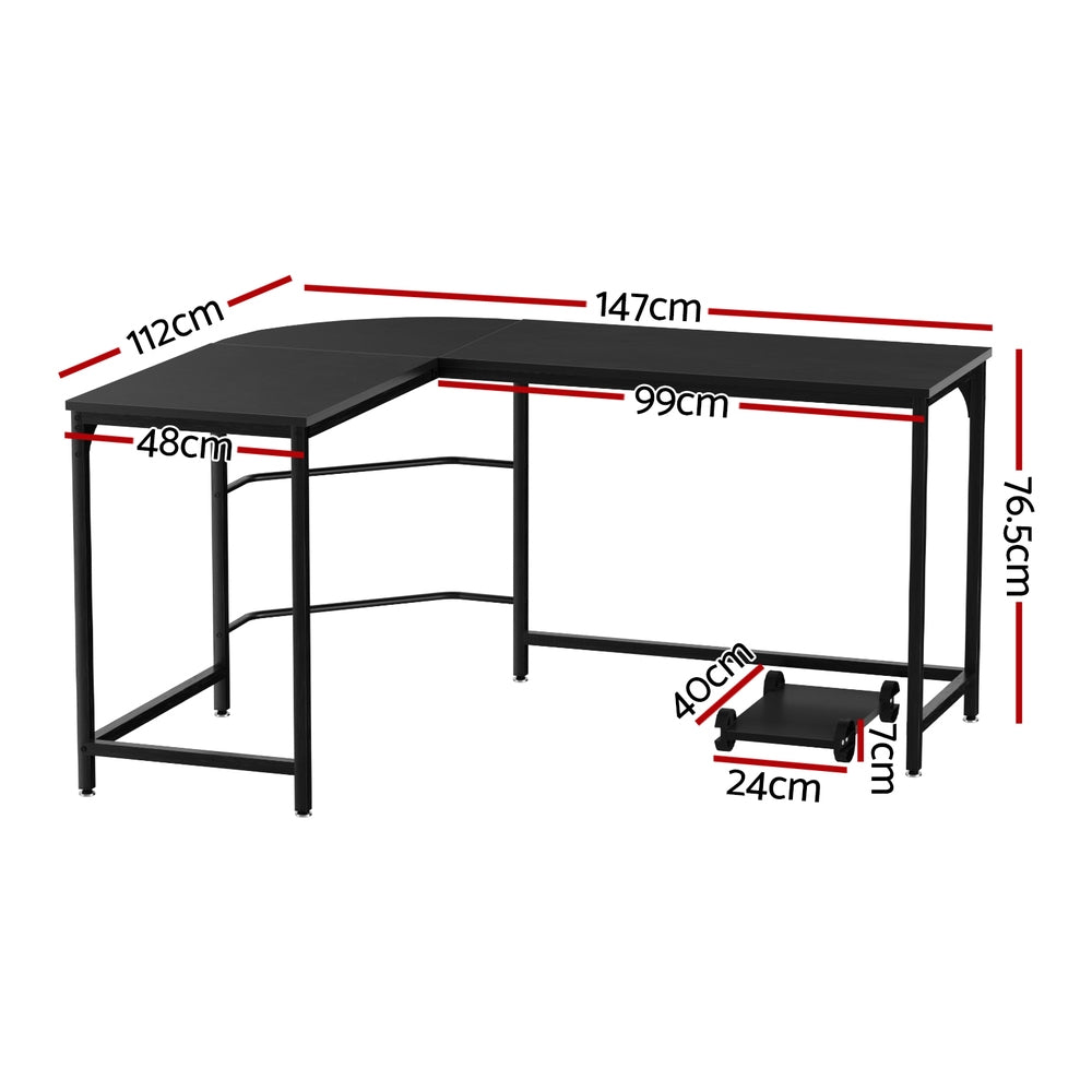 Desks: Artiss Computer Desk L-Shape CPU Stand Black 147CM