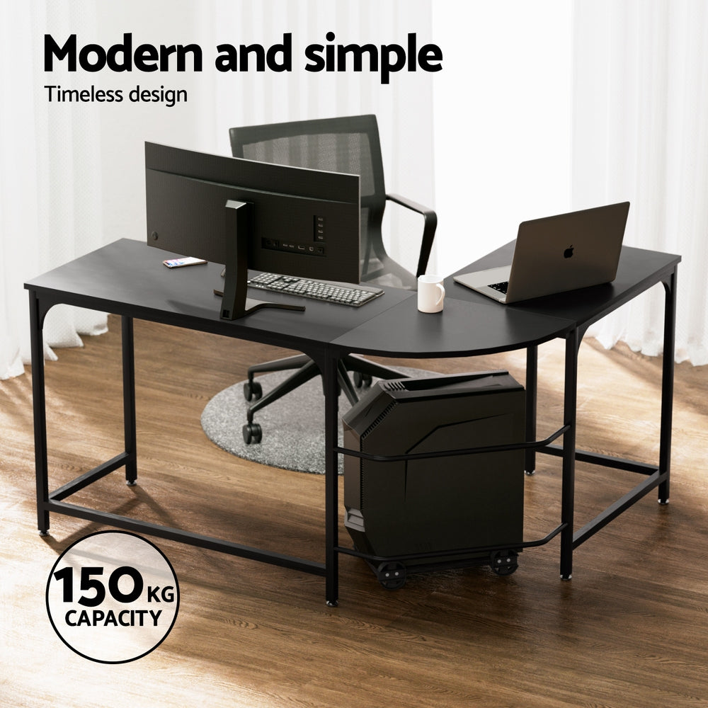 Desks: Artiss Computer Desk L-Shape CPU Stand Black 147CM