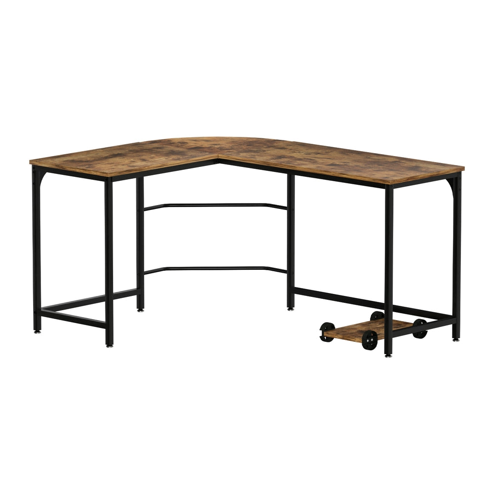 Desks: Artiss Computer Desk L-Shape CPU Stand Brown 147CM