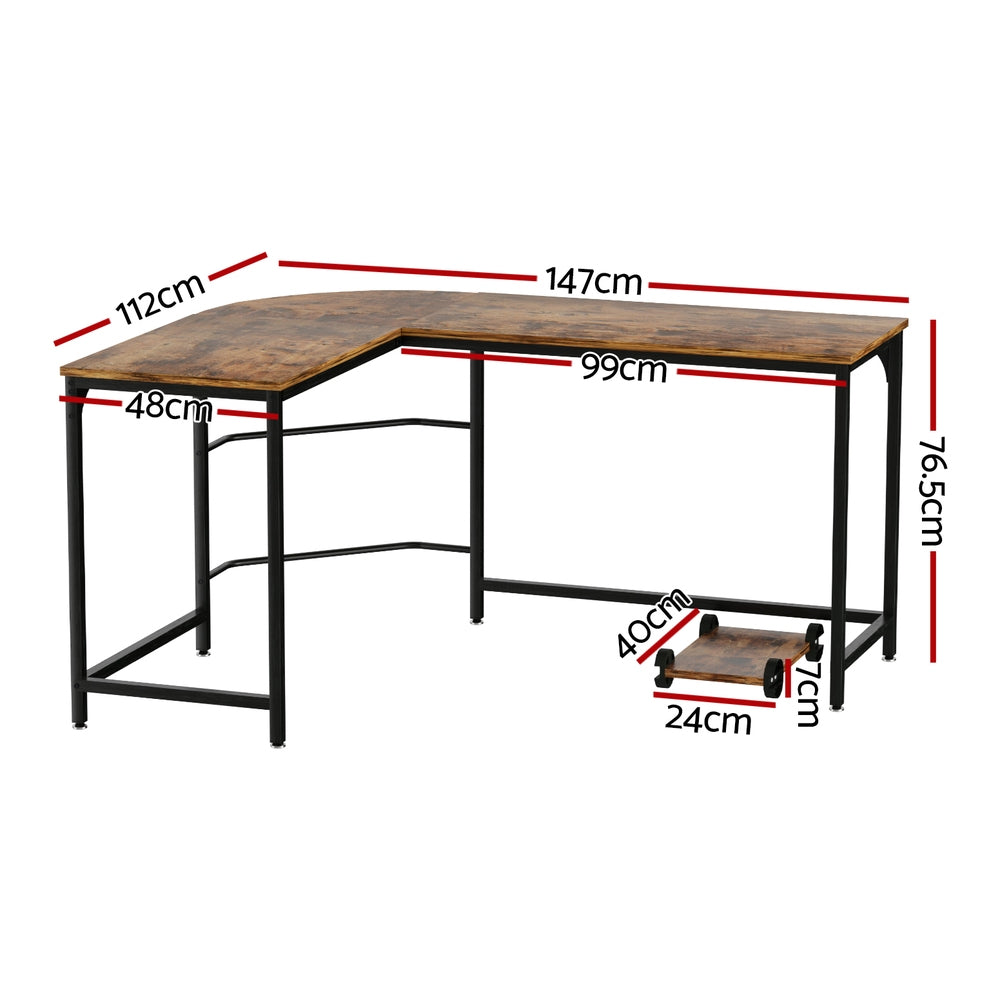 Desks: Artiss Computer Desk L-Shape CPU Stand Brown 147CM
