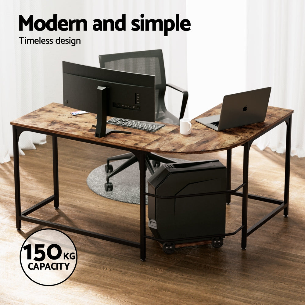 Desks: Artiss Computer Desk L-Shape CPU Stand Brown 147CM