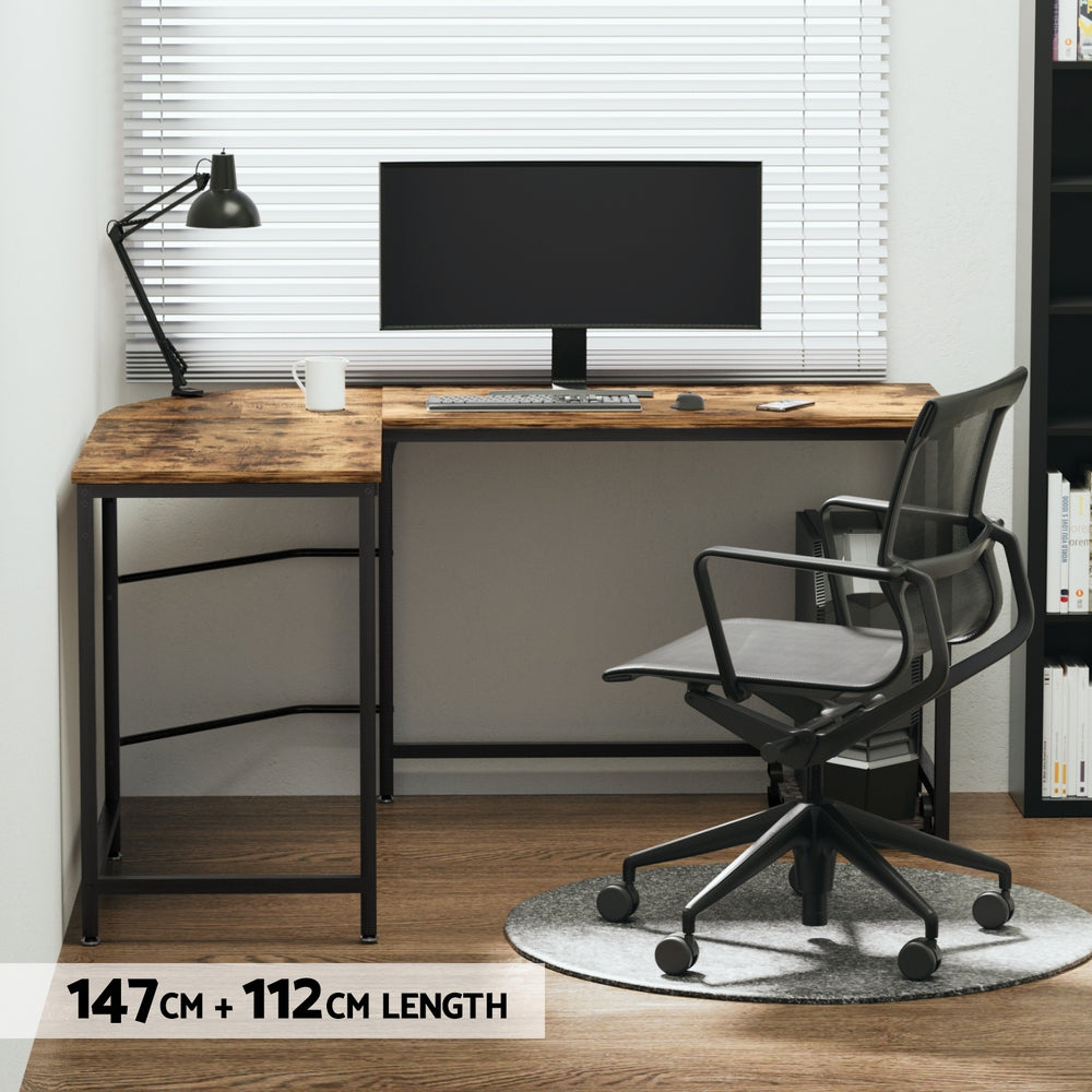 Desks: Artiss Computer Desk L-Shape CPU Stand Brown 147CM