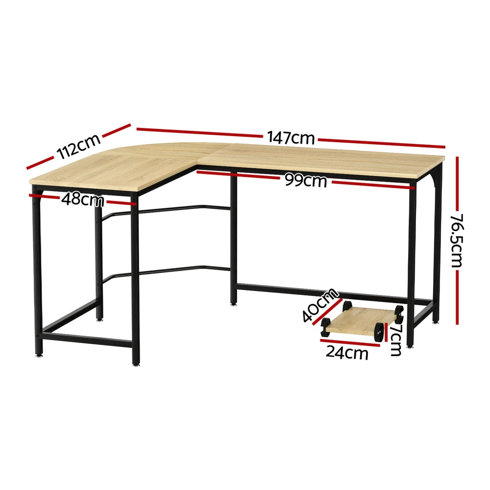 Desks: Artiss Computer Desk L-Shape CPU Stand Oak 147CM
