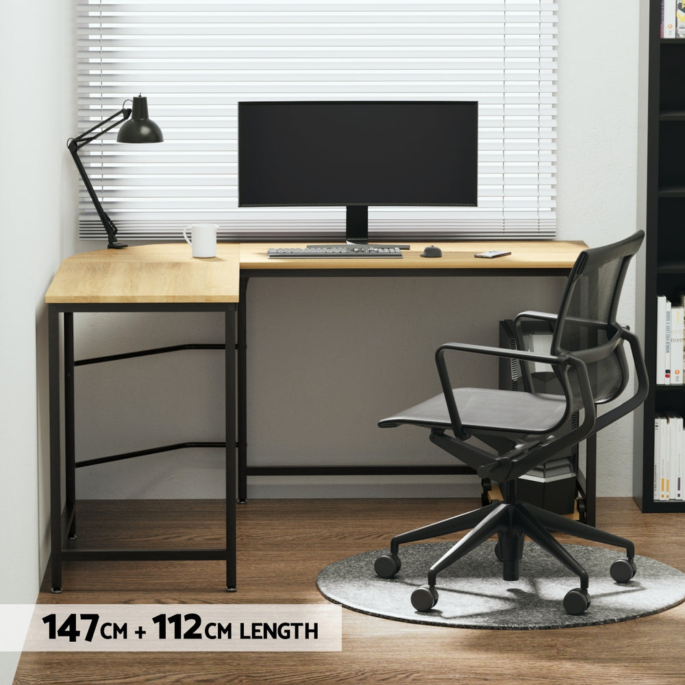 Desks: Artiss Computer Desk L-Shape CPU Stand Oak 147CM