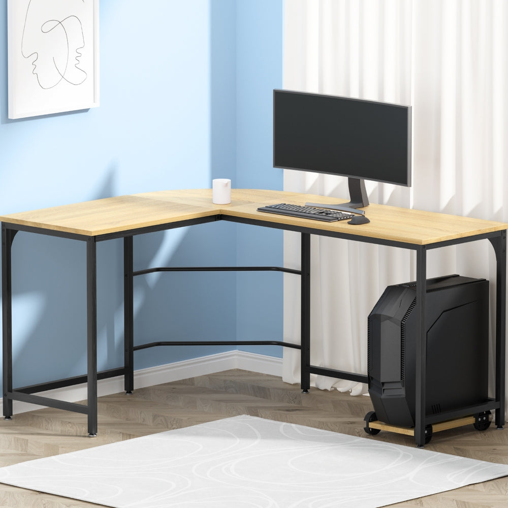 Desks: Artiss Computer Desk L-Shape CPU Stand Oak 147CM