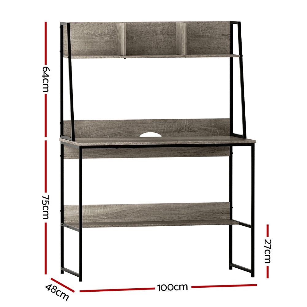 Desks: Artiss Computer Desk Bookshelf Storage Grey 100CM