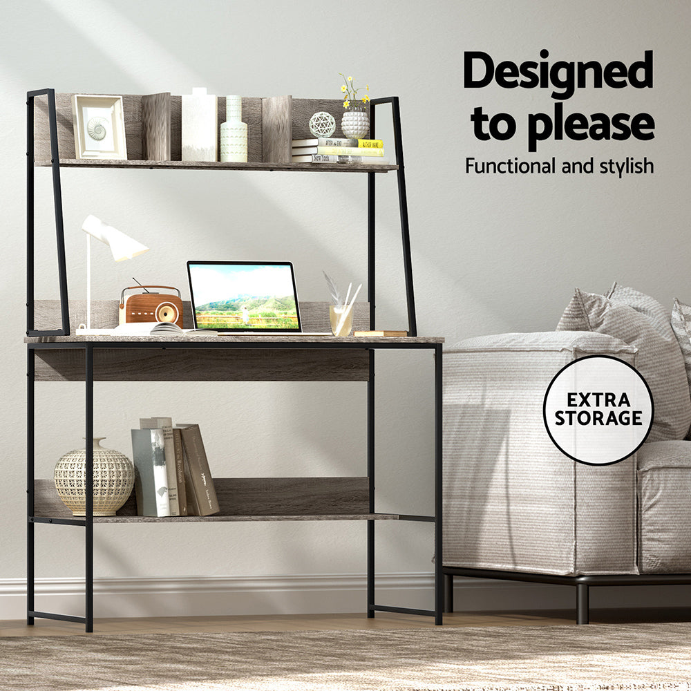 Desks: Artiss Computer Desk Bookshelf Storage Grey 100CM