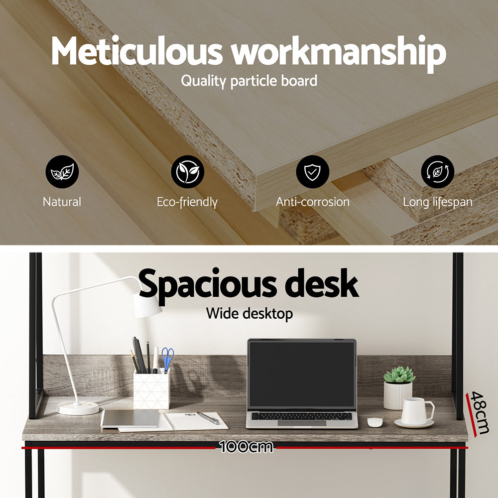 Desks: Artiss Computer Desk Bookshelf Storage Grey 100CM