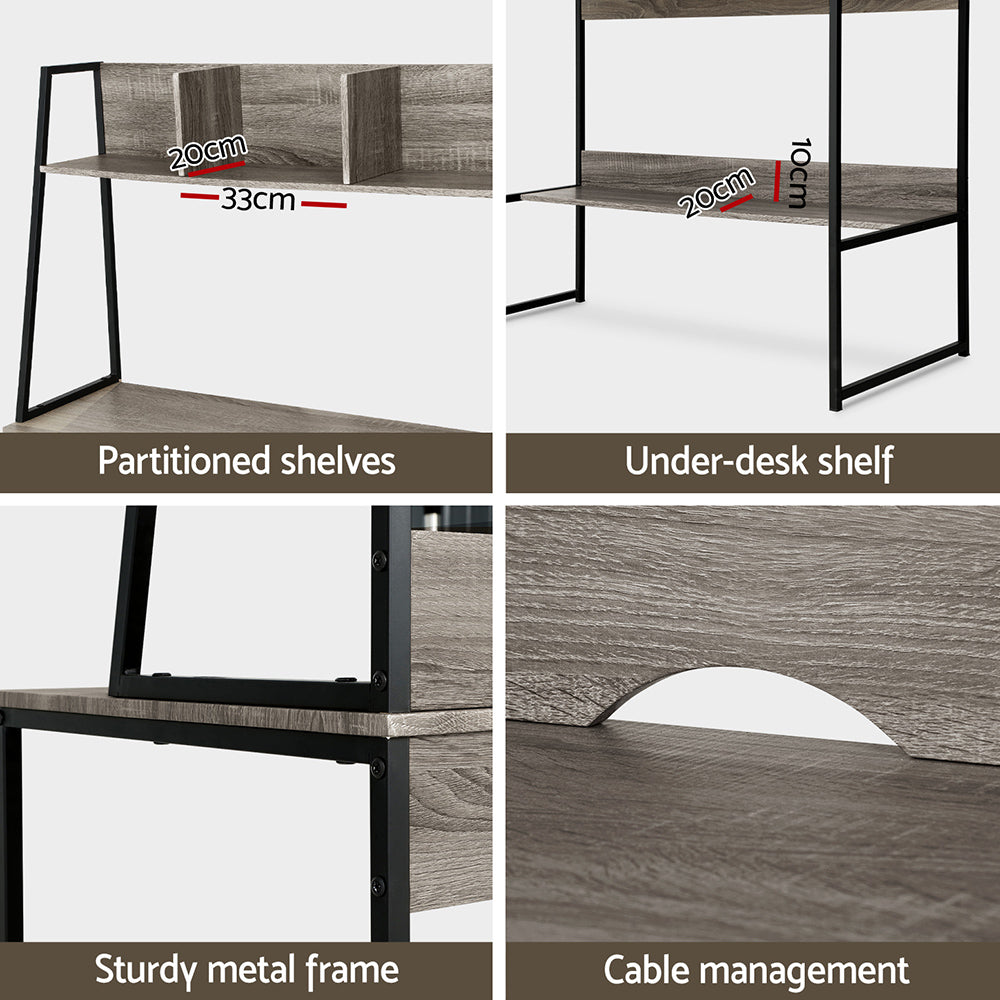 Desks: Artiss Computer Desk Bookshelf Storage Grey 100CM