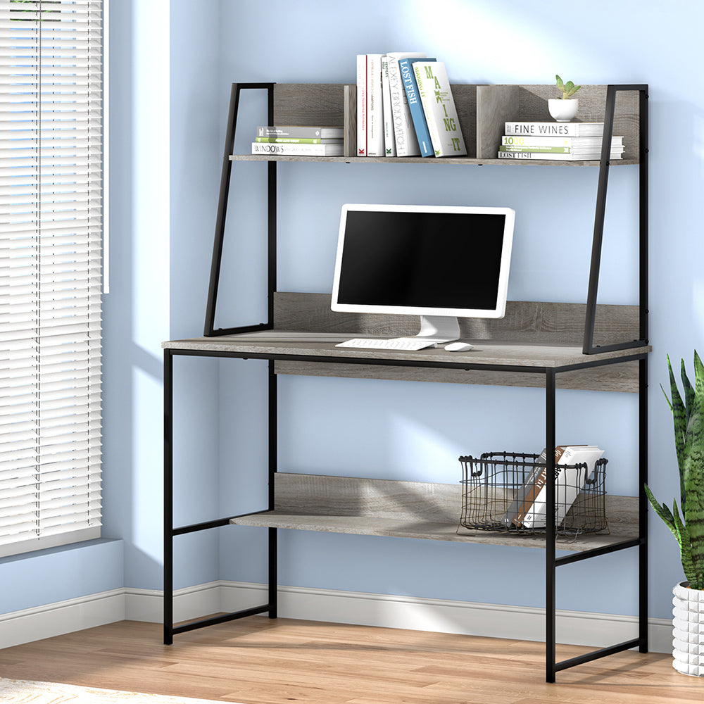 Desks: Artiss Computer Desk Bookshelf Storage Grey 100CM