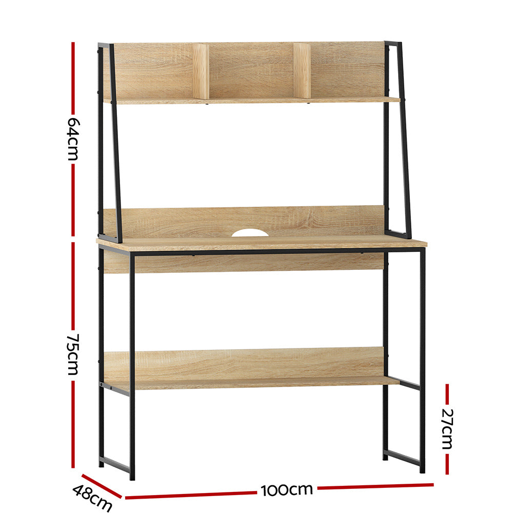 Desks: Artiss Computer Desk Bookshelf Storage 100CM Oak