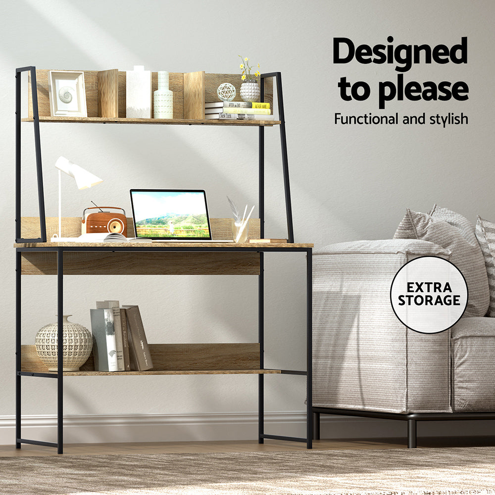 Desks: Artiss Computer Desk Bookshelf Storage 100CM Oak