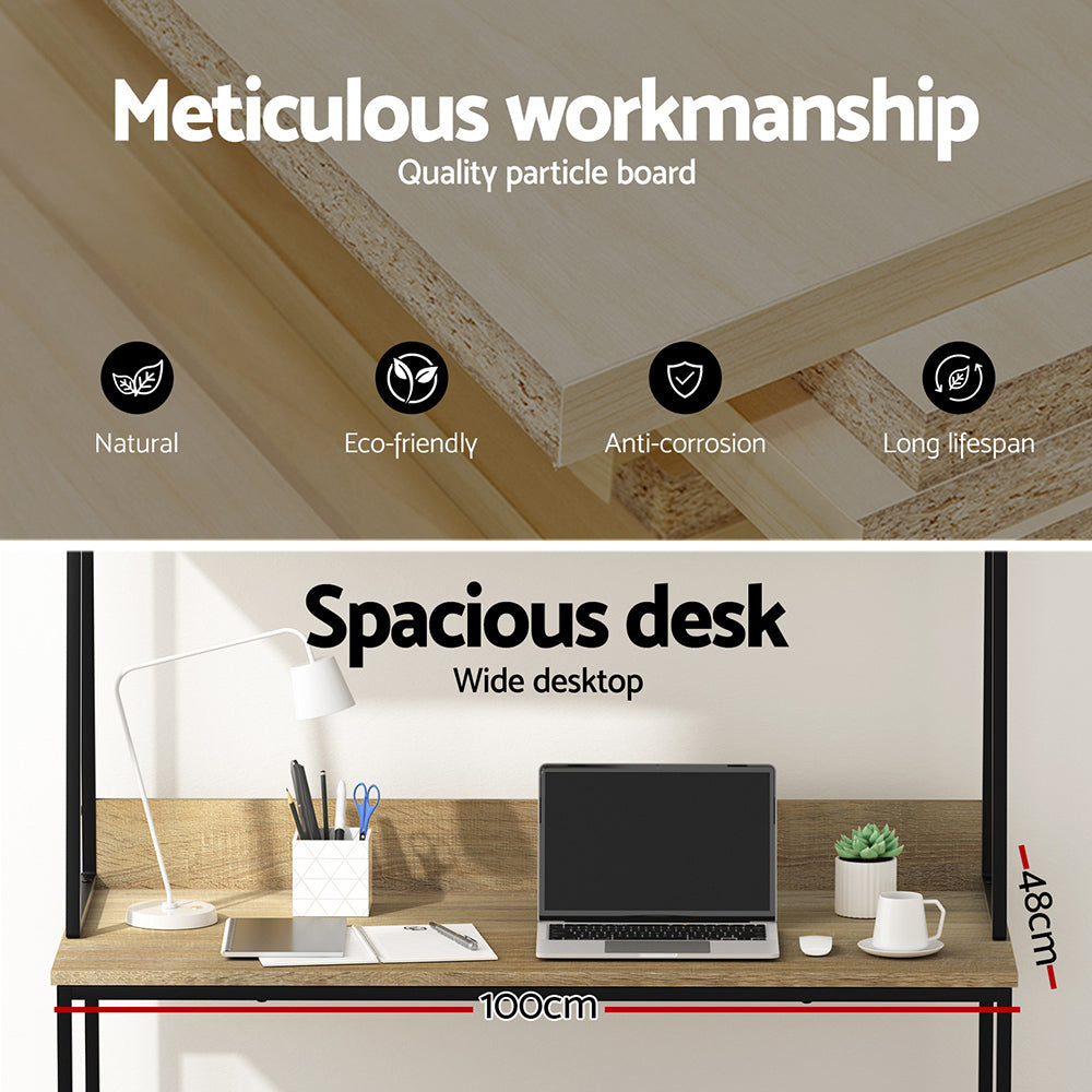 Desks: Artiss Computer Desk Bookshelf Storage 100CM Oak