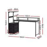 Artiss 145cm L Shaped Gaming Desk Computer Desk with LED Lights & Power Outlets