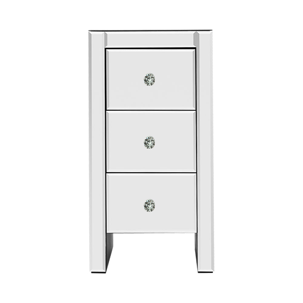Bedside Tables: Artiss Bedside Table 3 Drawers Mirrored - QUENN Silver
