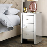 Bedside Tables: Artiss Bedside Table 3 Drawers Mirrored - QUENN Silver