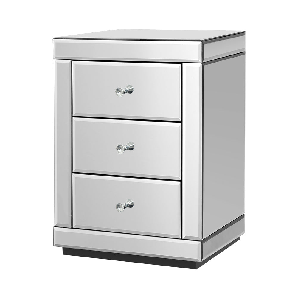 Bedside Tables: Artiss Bedside Table 3 Drawers Mirrored - PRESIA Silver
