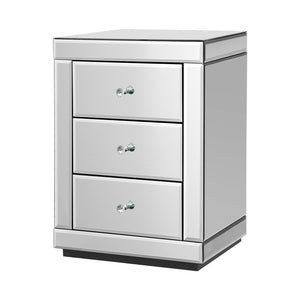 Artiss Bedside Table 3 Drawers Mirrored - PRESIA Silver