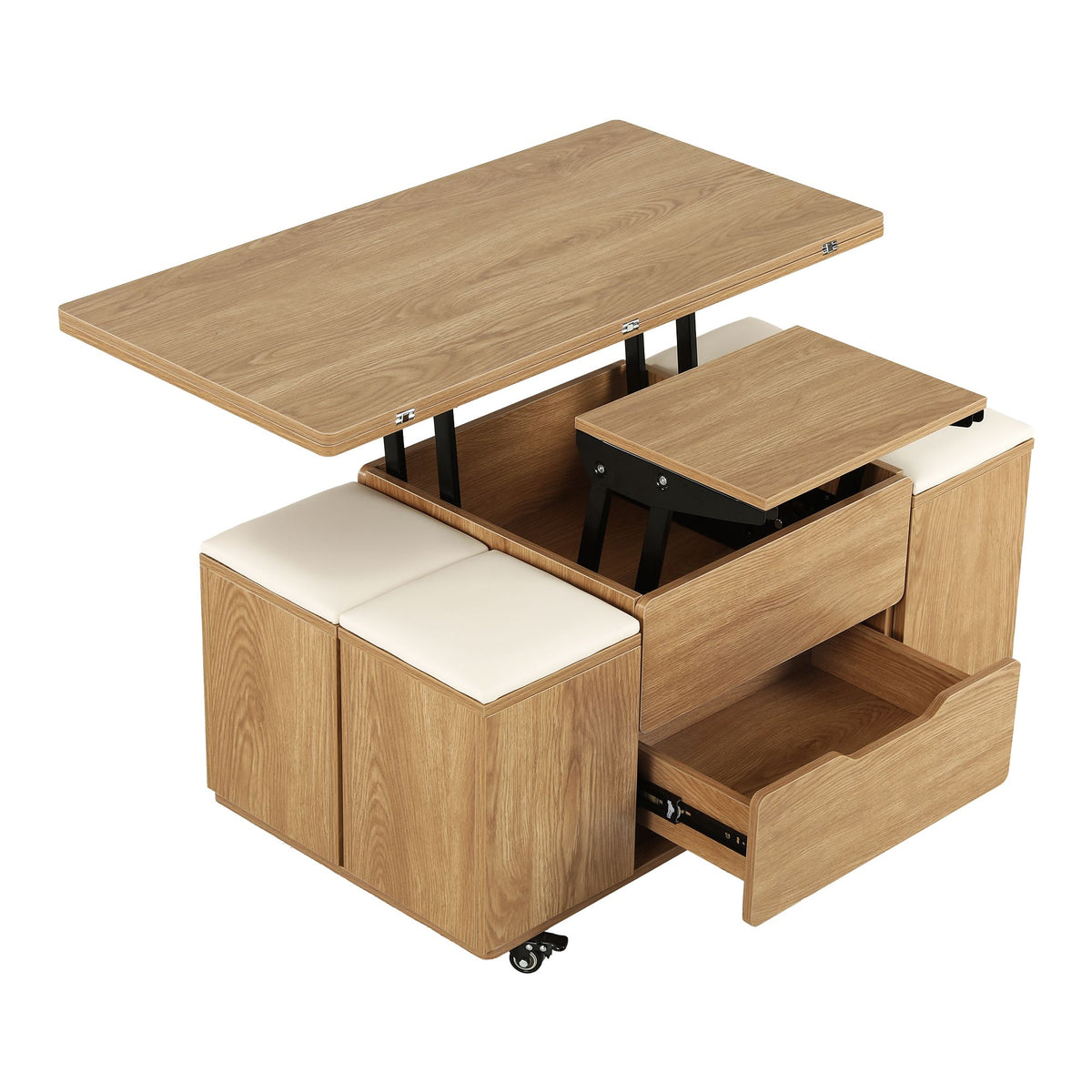 Fittro 3-in-1 Lift Top Coffee Table with 4 Chairs