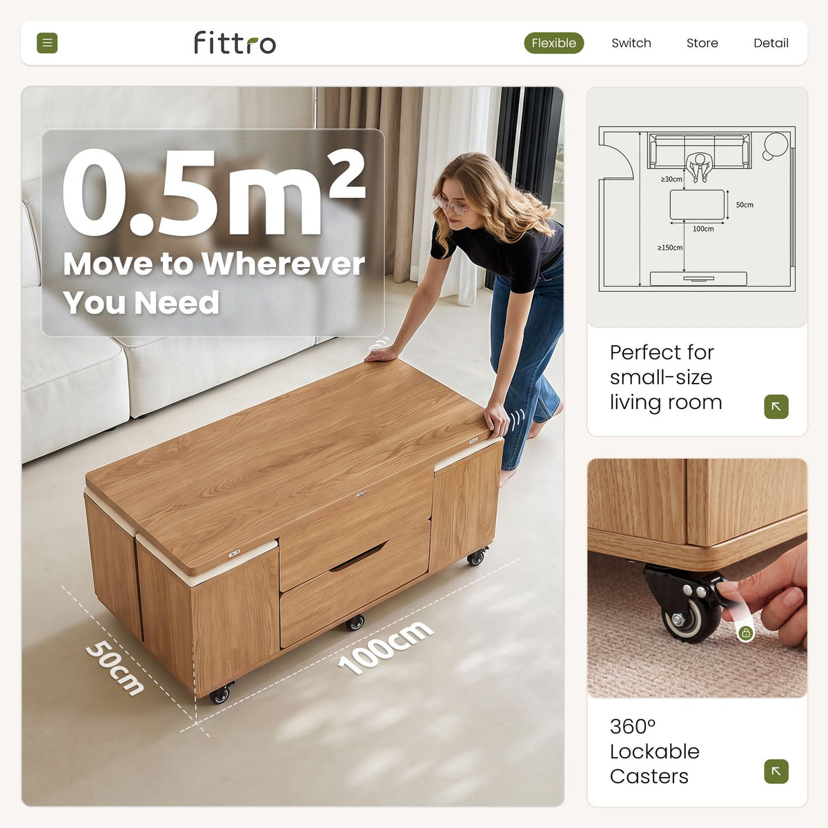 Fittro 3-in-1 Lift Top Coffee Table with 4 Chairs