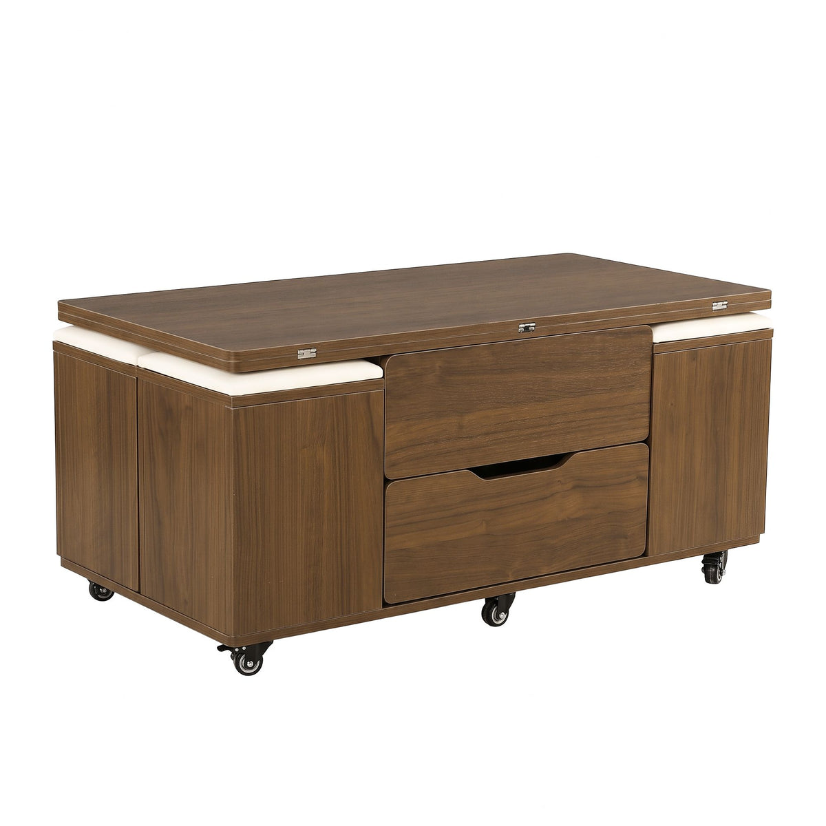 Fittro 3-in-1 Lift Top Coffee Table with 4 Chairs, Dining Table Work Desk Built-in Storage, Hydraulic Swivel, Lockable Castors, Space-Saving for Living Rooms & Flats, Apartments