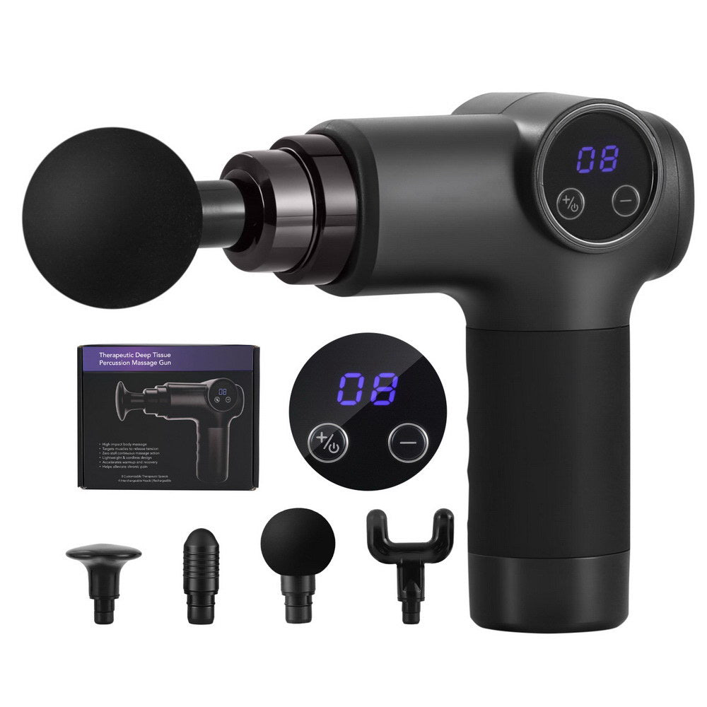 Massagers: Everfit Massage Gun 8 Speed 4 Heads Vibration Muscle Massager Chargeable Black