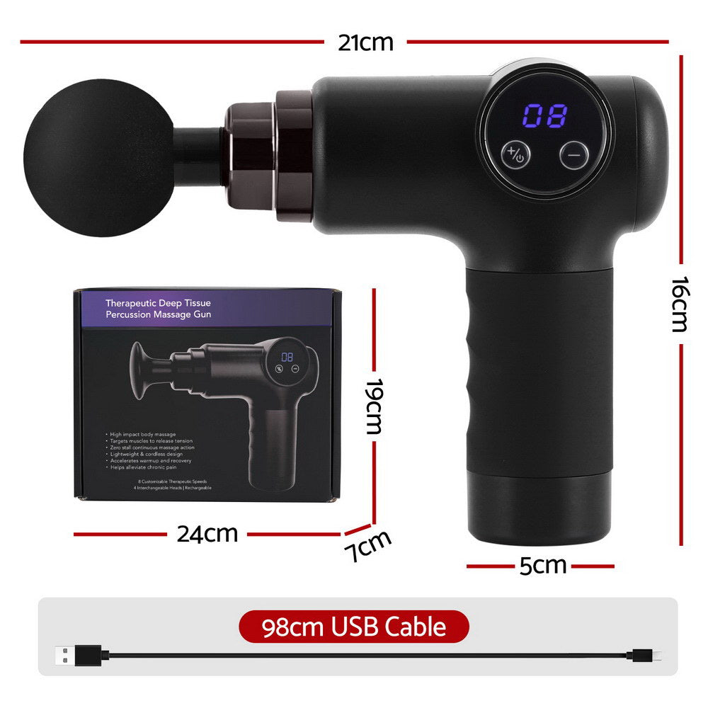 Massagers: Everfit Massage Gun 8 Speed 4 Heads Vibration Muscle Massager Chargeable Black