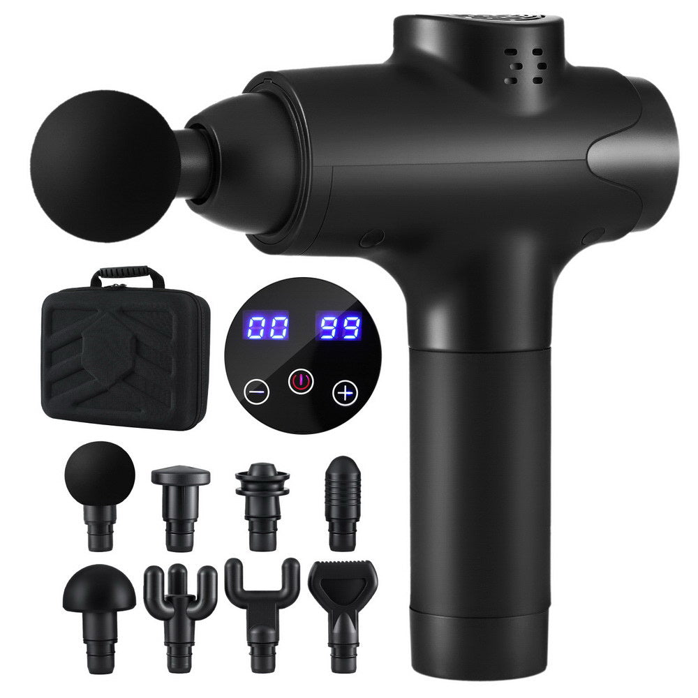 Massagers: Everfit Massage Gun 30 Speed 8 Heads Vibration Muscle Massager Chargeable Black