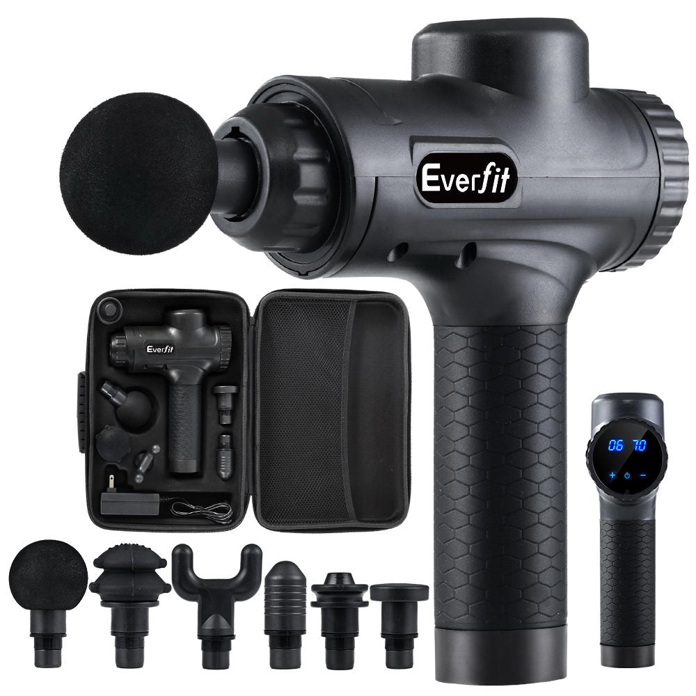 Massagers: Everfit Massage Gun 30 Speed 6 Heads Vibration Muscle Massager Chargeable Black