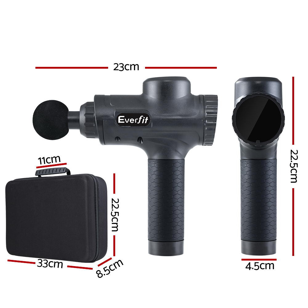 Massagers: Everfit Massage Gun 30 Speed 6 Heads Vibration Muscle Massager Chargeable Black