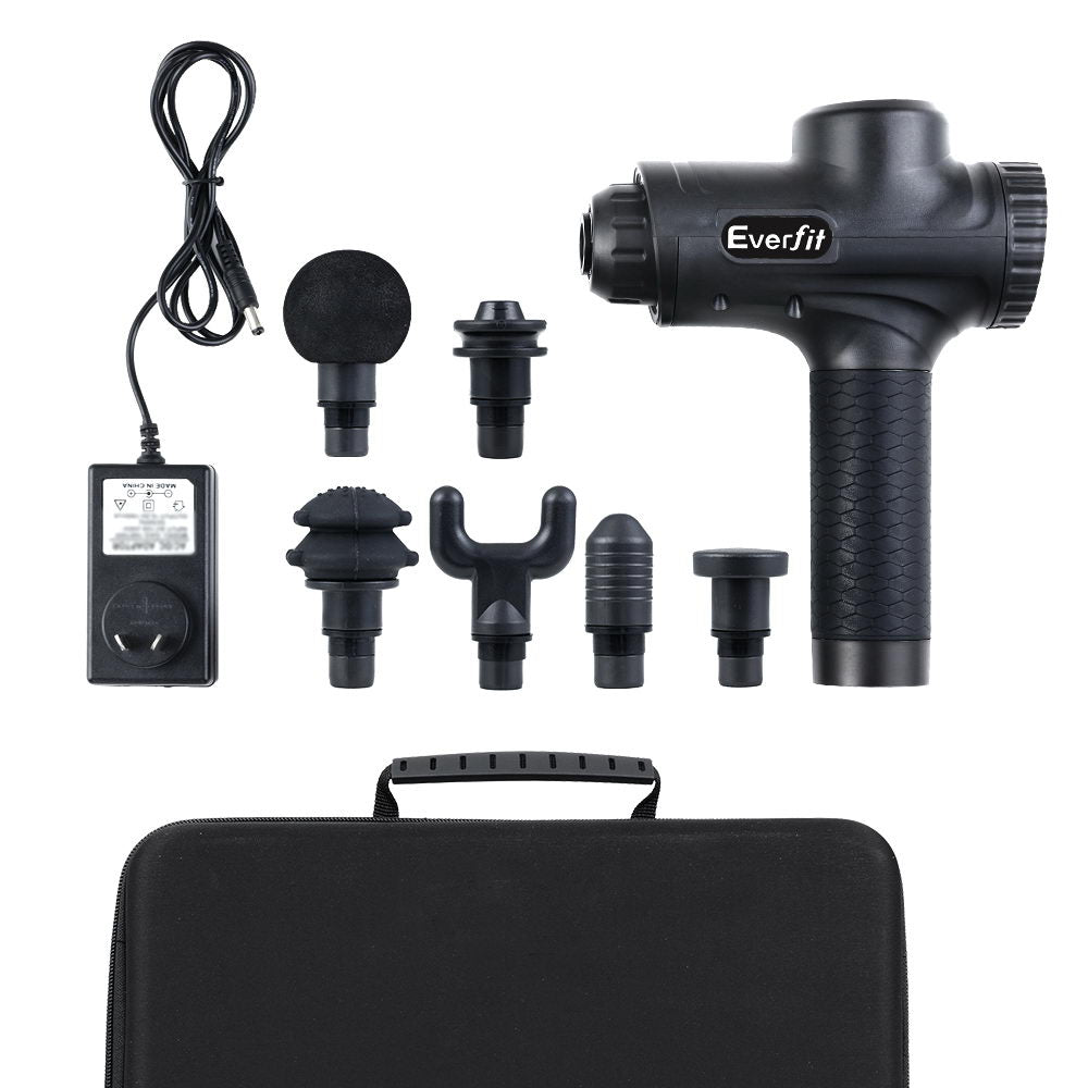 Massagers: Everfit Massage Gun 30 Speed 6 Heads Vibration Muscle Massager Chargeable Black