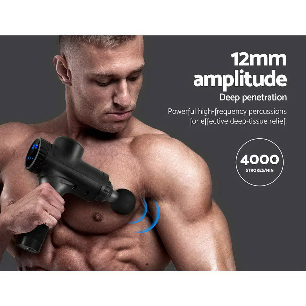 Massagers: Everfit Massage Gun 30 Speed 6 Heads Vibration Muscle Massager Chargeable Black