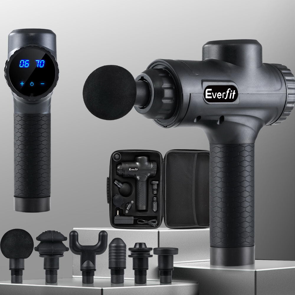 Massagers: Everfit Massage Gun 30 Speed 6 Heads Vibration Muscle Massager Chargeable Black