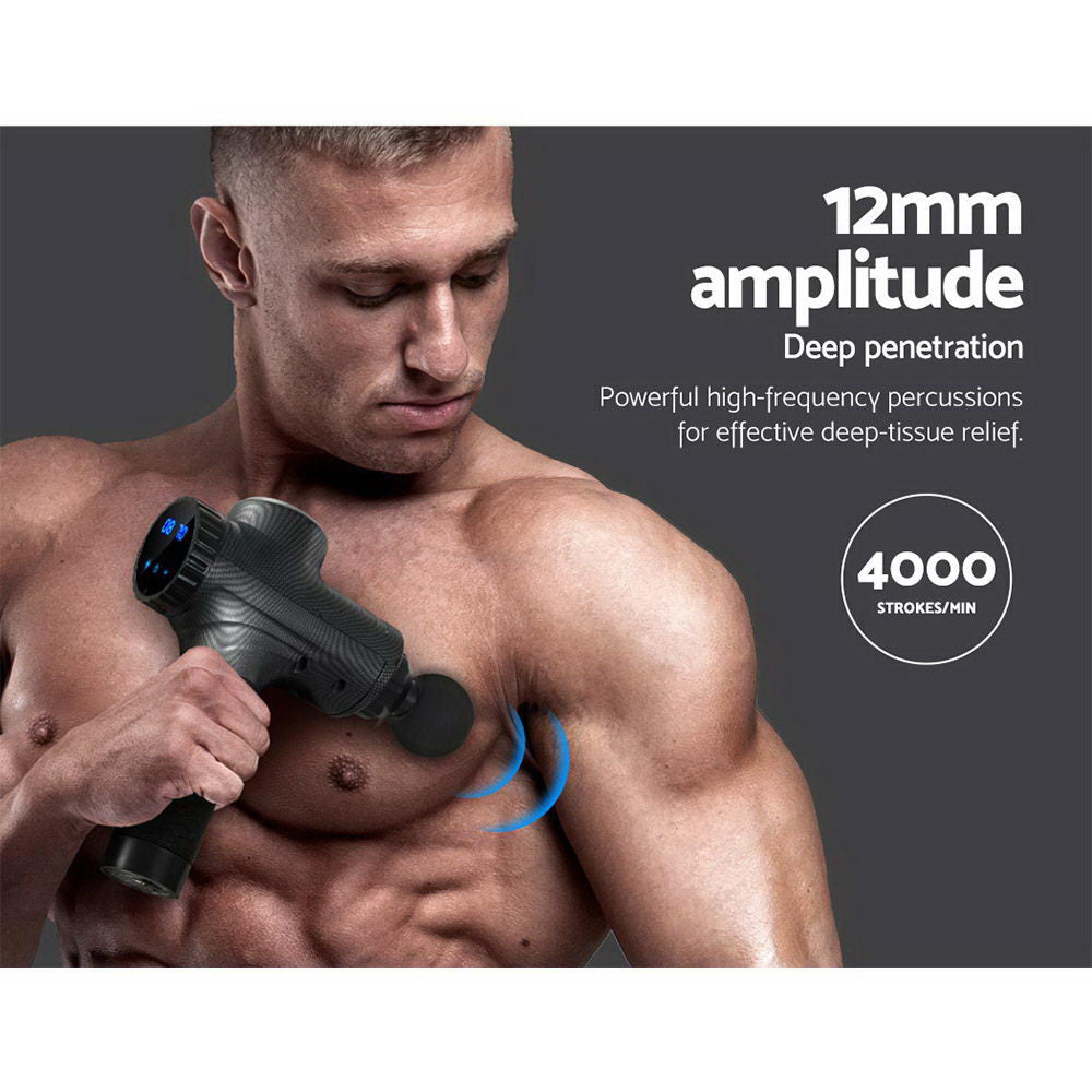 Massagers: Everfit Massage Gun 30 Speed 6 Heads Vibration Muscle Massager Chargeable Grey
