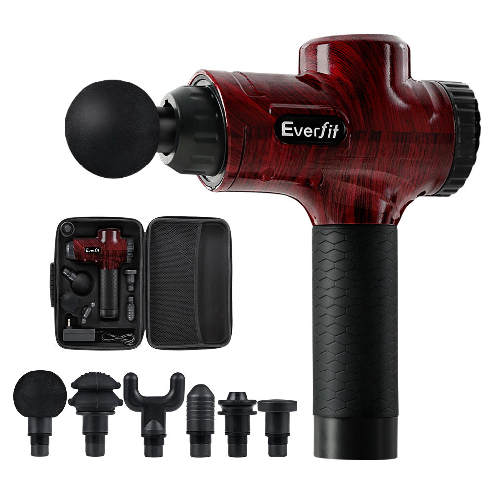Massagers: Everfit Massage Gun 30 Speed 6 Heads Vibration Muscle Massager Chargeable Red