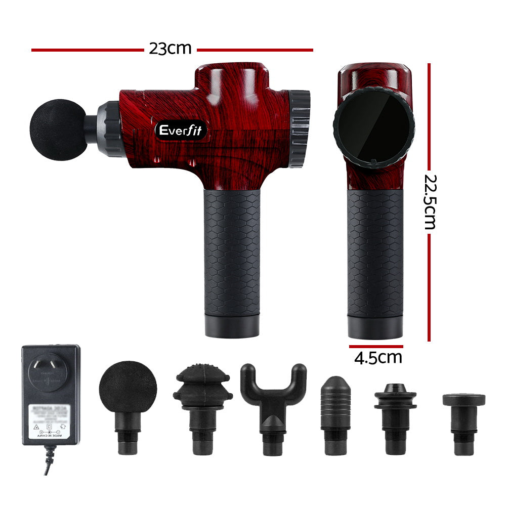 Massagers: Everfit Massage Gun 30 Speed 6 Heads Vibration Muscle Massager Chargeable Red