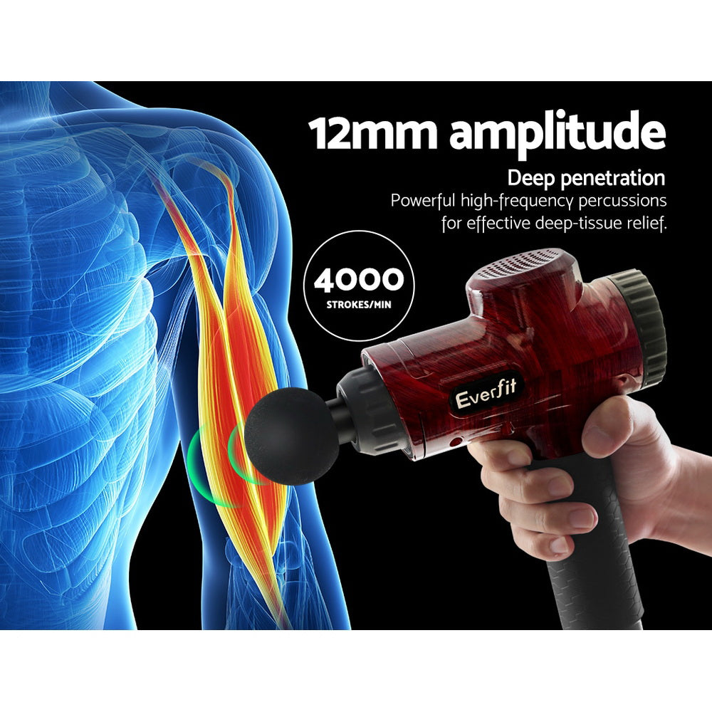 Massagers: Everfit Massage Gun 30 Speed 6 Heads Vibration Muscle Massager Chargeable Red