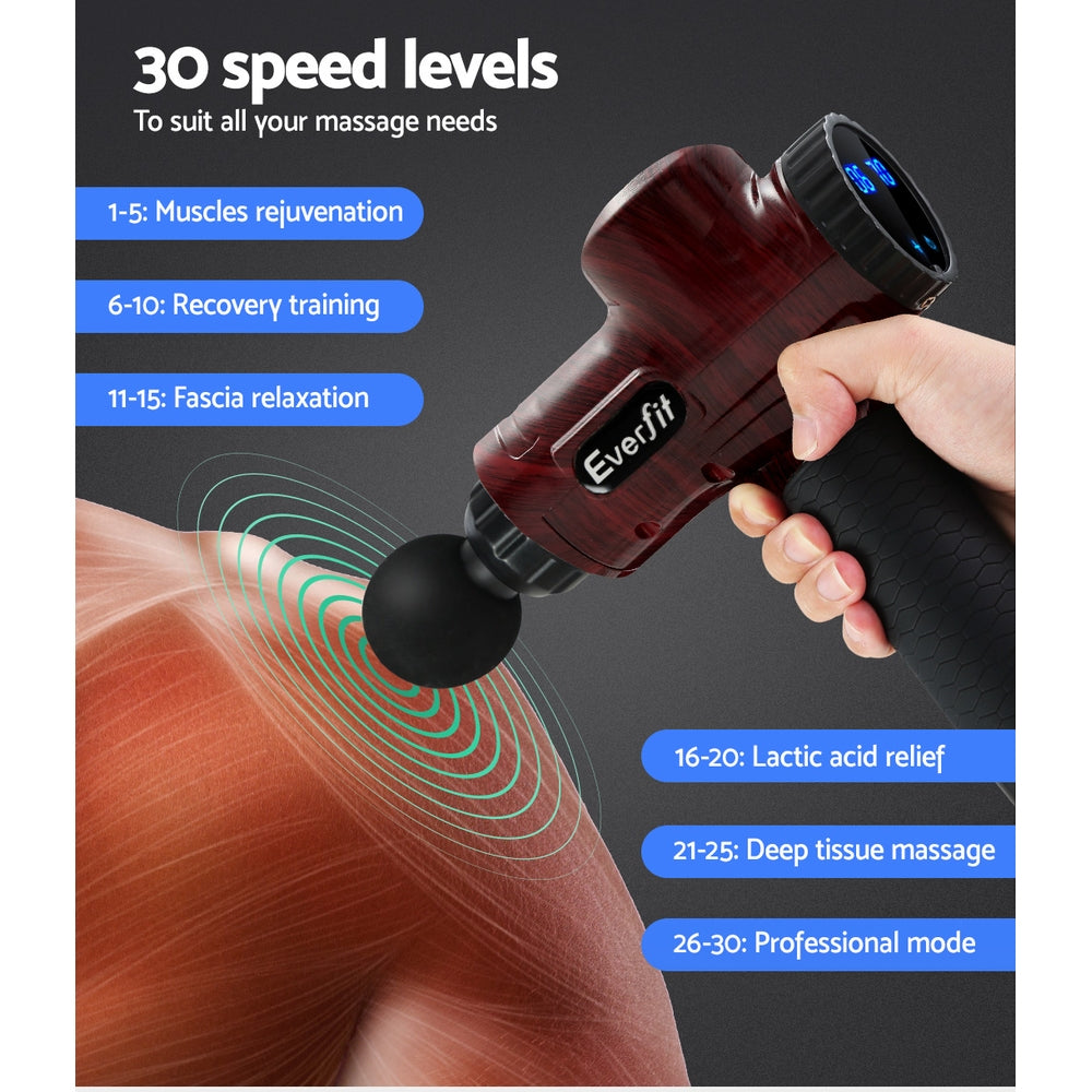 Massagers: Everfit Massage Gun 30 Speed 6 Heads Vibration Muscle Massager Chargeable Red