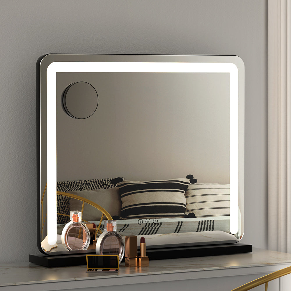 Makeup Mirrors: Embellir Makeup Mirror 60x50cm Hollywood Vanity with LED Light Tabletop Black