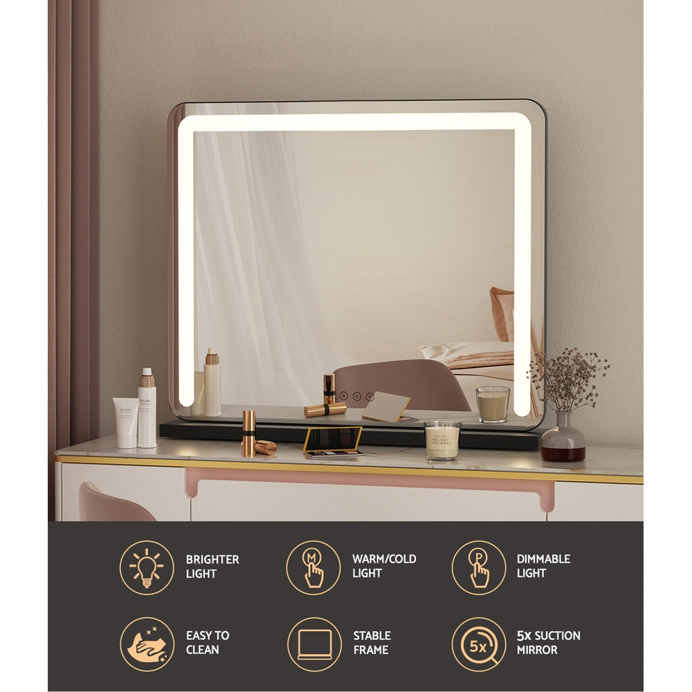 Makeup Mirrors: Embellir Makeup Mirror 60x50cm Hollywood Vanity with LED Light Tabletop Black