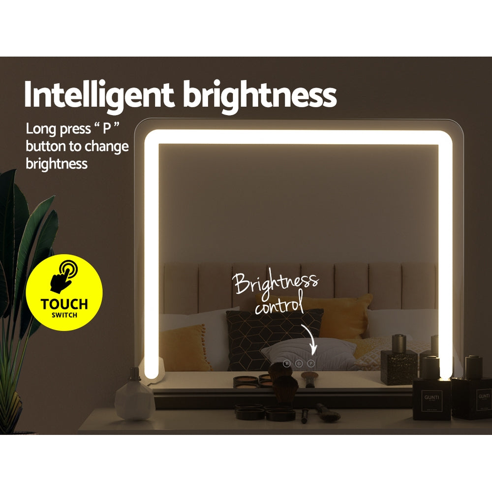 Makeup Mirrors: Embellir Makeup Mirror 60x50cm Hollywood Vanity with LED Light Tabletop Black